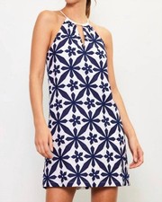 Skies Are Blue Embroidered Halter Dress Blue