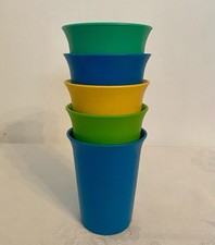 Vintage Tupperware Bell Tumblers 109 Cups Yellow Blue Green Colors 7oz Set Of 5