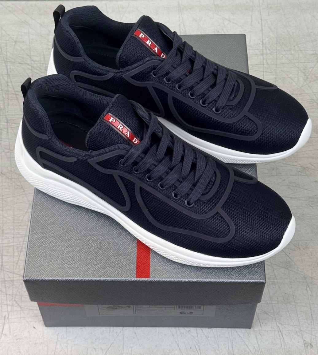 Prada Americas Cup Rubber-Trimmed Mesh Sneakers Blue/white Mens 10 Italy NEW