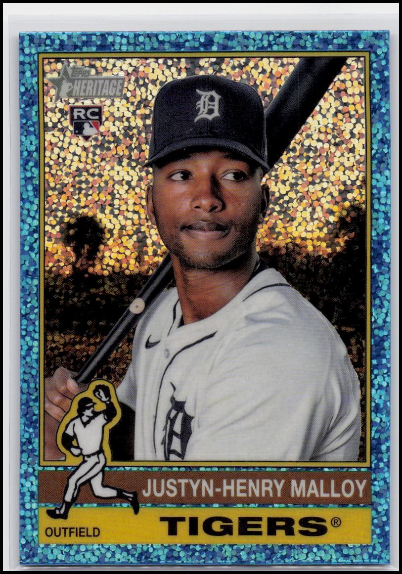 2025 Topps Heritage #305 Justyn-Henry Malloy Chrome Light Blue Sparkle Refractor