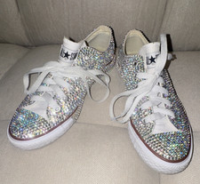 Converse All Star Silver Rhinestone Custom Low Top Lace-Up Sneakers. Women  s 6