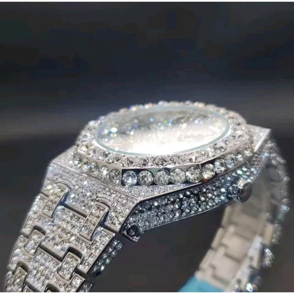 NOVO EM FOLHA 2025 Relógio de Luxo Masculino ICED OUT MOISSANITE/DIAMOND SIMULADO - Imagem 4 de 4