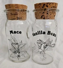 2 Vtg Wheaton Spice Bottles Mace Vanilla Bean with Corks 4.75" USA Made VGUC