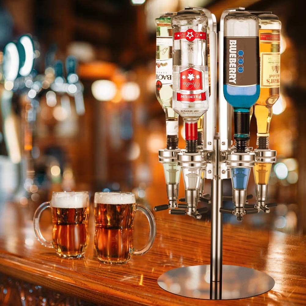 Professional Bar Station 6 Bottle Rotating Liquor Dispenser Alcohol Holder