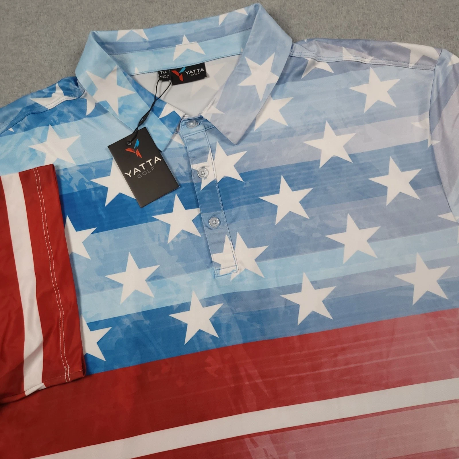 Yatta Golf Polo Shirt Men 3XL Geometric Stretch USA American Flag Colorful New
