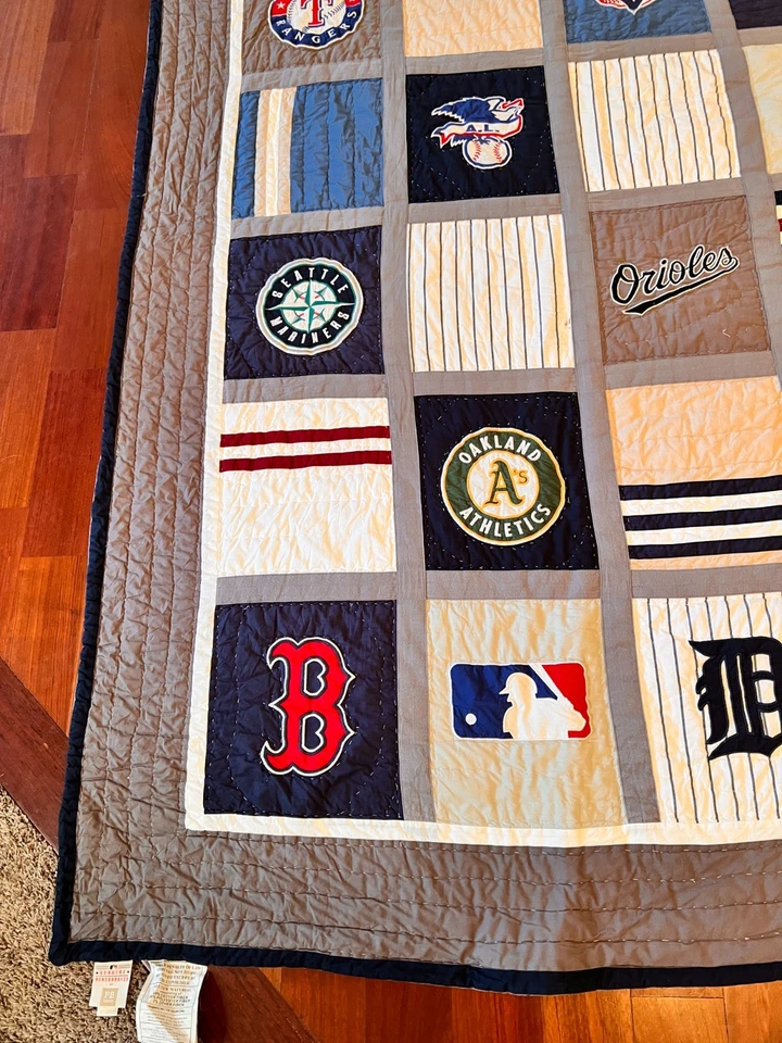 Pottery Barn Quilt Bedspread American League MLB Baseball PB Teen Twin - Image 3 of 4