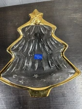 STUDIO NOVA Spirit Gold Trim Christmas Tree Shaped Glass Candy Dish. Japan New