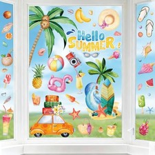 Summer Window Clings for Glass Windows - 49PCS Reusable Static Double Hawaii 1