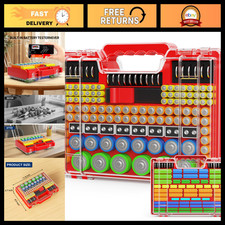 Battery Organizer Storage Case with Tester, Holds 260 AA AAA C D 9V - Clear Lock