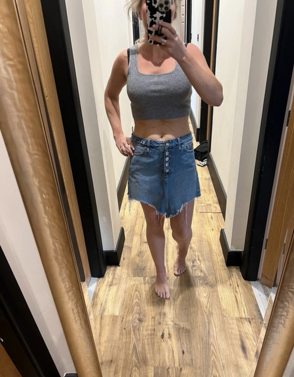 River Island Denim Skirt Size High Waisted Size 10 Caroline Flack