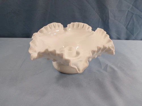 Fenton White Milk Glass Hobnail Bowl Shaped Candle Holder