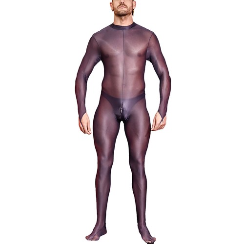Men's See Through Smooth Bodystockings Stretchy Long Sleeve Full-body AU - Picture 29 of 46