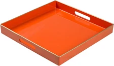 Decorative Tray, Orange Serving Tray with Handles, Coffee Table Tray