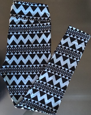 NWT LuLaRoe Leggings TC ~ BLACK & LIGHT BLUE AZTEC TRIBAL CHEVRON UNICORN 12-18