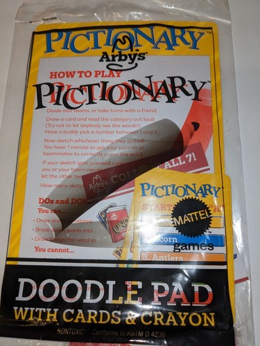 Mattel PICTIONARY Doodle Pad w/Cards & Crayon Arby's Kids Meal Toy