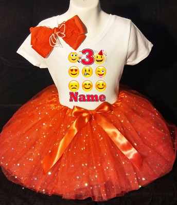 Emojis --With NAME-- 3rd Third Birthday Dress Shirt Red Tutu Outfit