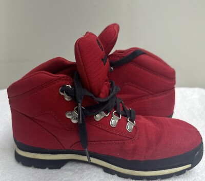 Timberland Boys “Euro Hiker” Red Black Hiking Boots Nylon  display picture 1