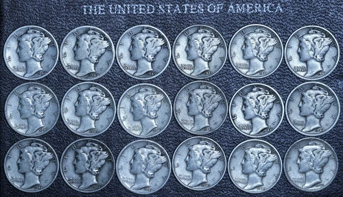 SHORT SET 1940 - 1945 P D S (18 PIECE LOT) Mercury Silver Dimes GOOD / VG