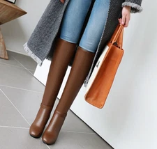 Womens Ankle Strap Side Zipper Over The Knee High Boots Chunky Heel Shoes