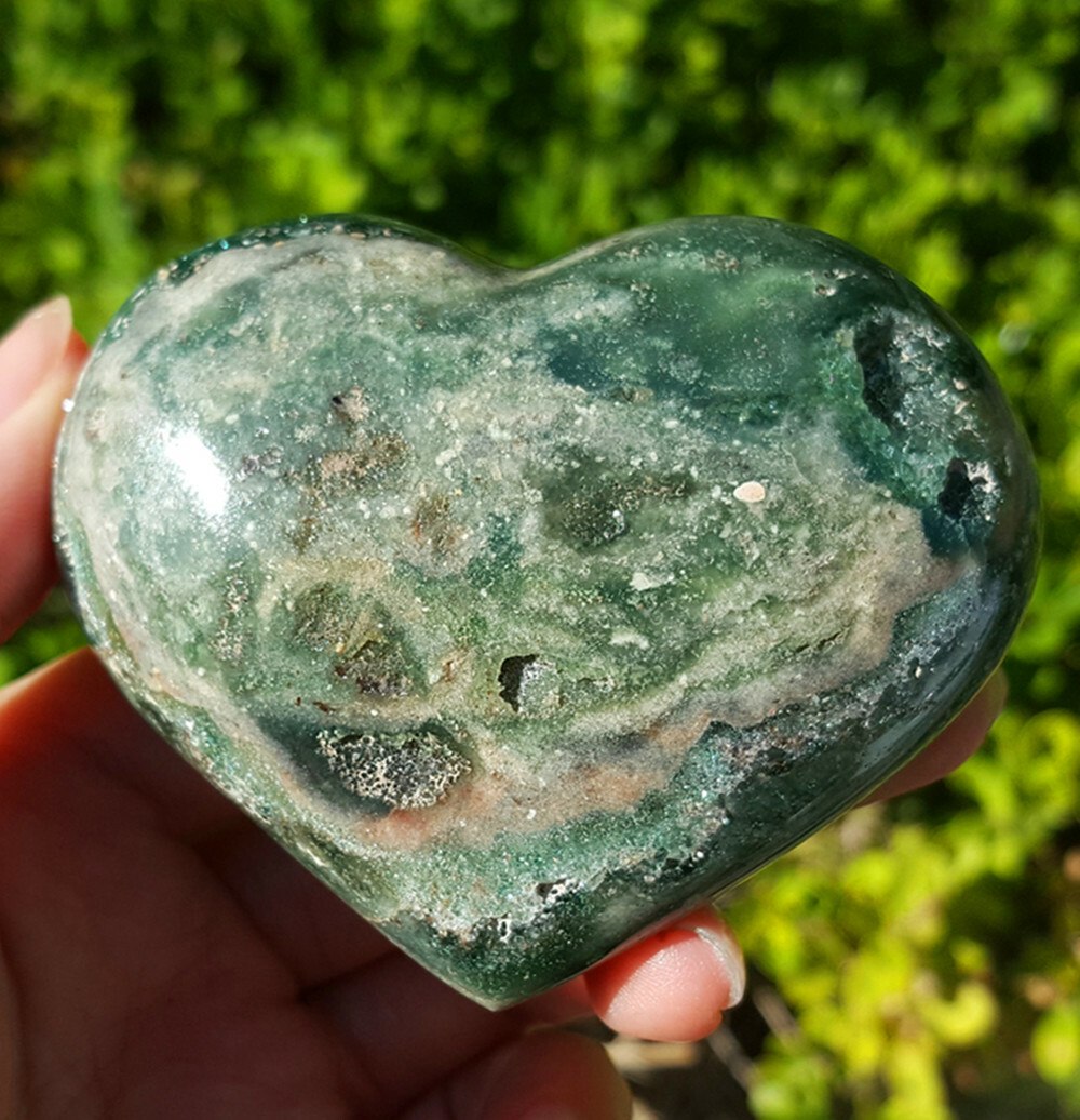 Rare 137.4G Natural Polished Orbicular Ocean Jasper Heart Reiki