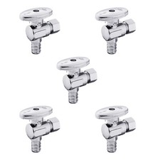 5 PCS 1/4 Turn Angle Stop Valve 3/8" OD Compression X 1/2" PEX Chrome Plated