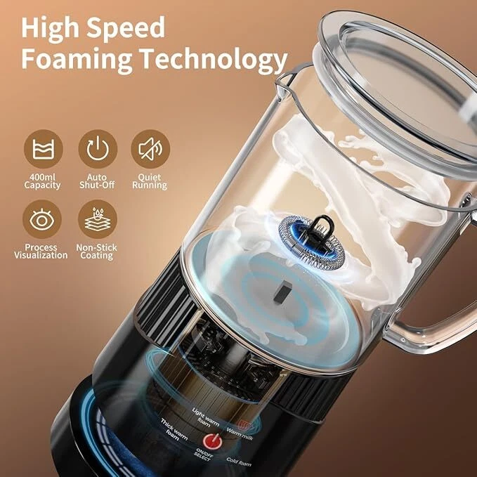 Milk Frother Electric,4 in 1 Milk Frother and Steamer,14OZ Warm and Cold Foam