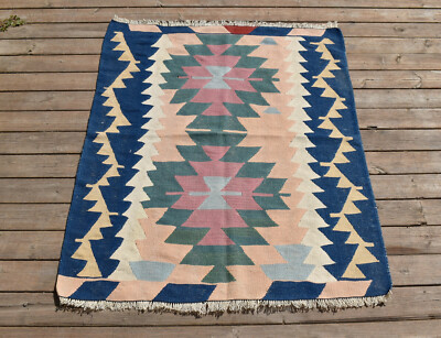 Türkischer Kelim Teppich 34 Zoll x 44 Zoll Handgewebt Oushak Primitive Wolle ...