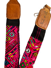 Nena & Co Bag Purse Strap Leather Fabric Artisan Logo Pink Multicolored 37"