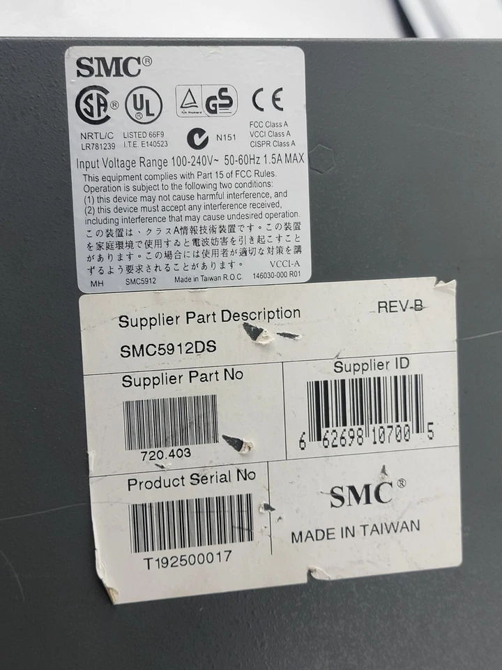 SMC SMC5912 TIGERSTACK II 10/100 5912 STACKABLE DUAL SPEED HUB 720.397 - Image 4 of 4