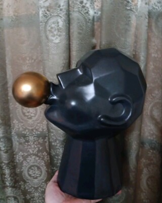 Art Deco Man Blowing Gold Bubble Gum Statue Figurine Store Restaurant Decor Neat