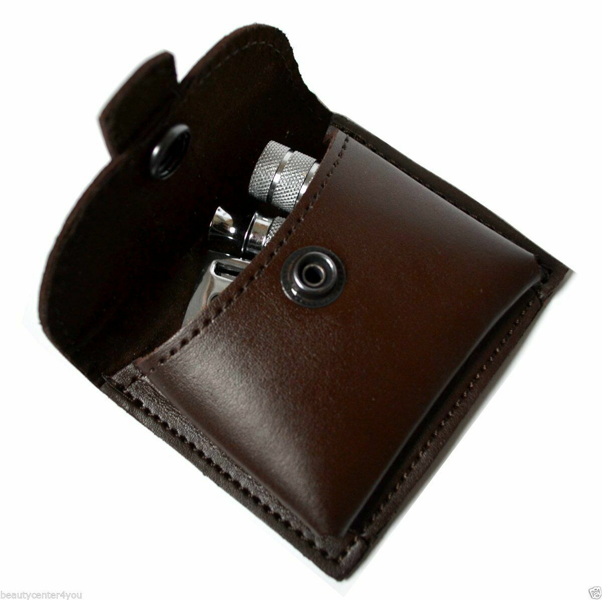 Genuine Leather Double Edge Safety Razor Travel Case +5 Blades  Man Gift Holiday