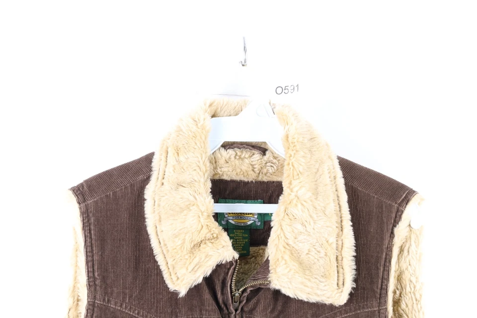 Vintage Cabelas Womens Large Fleece Lined Full Zip Corduroy Vest Jacket Brown - Image 2 of 4