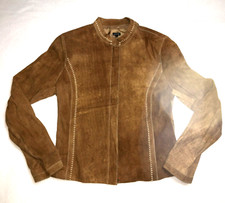 Joseph Womens Full Zip Suede Leather Jacket Sz S Brown Shoulder Pads Nwot