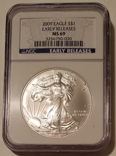 2009 1 oz Silver Eagle Dollar MS69 NGC Early Releases Blue Label