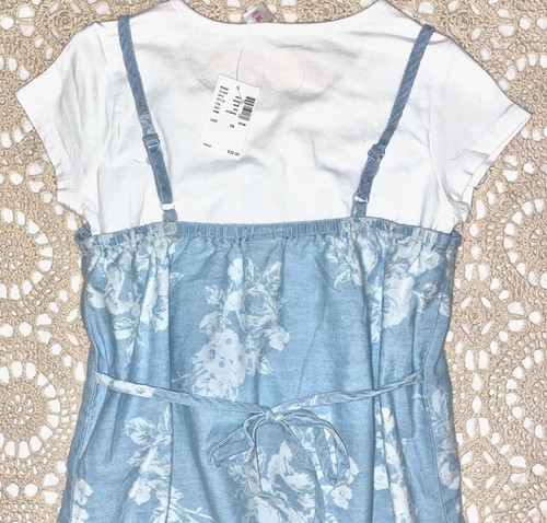Justice Size 12 NWT 2-Fer Chambray Slip Dress &Tee with Bowtie Headband - Picture 2 of 6
