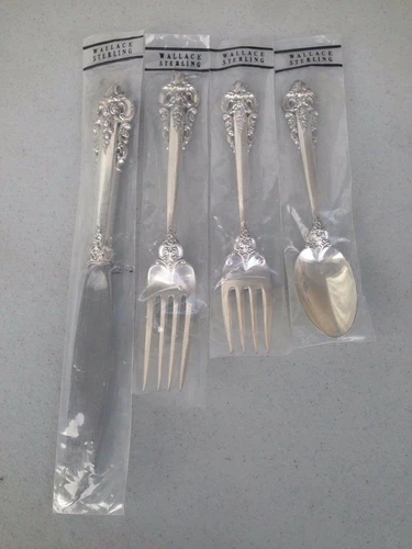 NEW 4 PC WALLACE GRANDE BAROQUE PLACE SETTING STERLING SILVER GRAND NIP NOS MINT