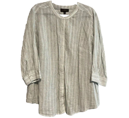 Lane Bryant Linen Blend Top Size 18 Womens Woven Striped Button Up Blouse New