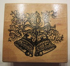 Psx F-384 Double Wedding Bells Romance Flowers Bow Wooden Rubber Stamp
