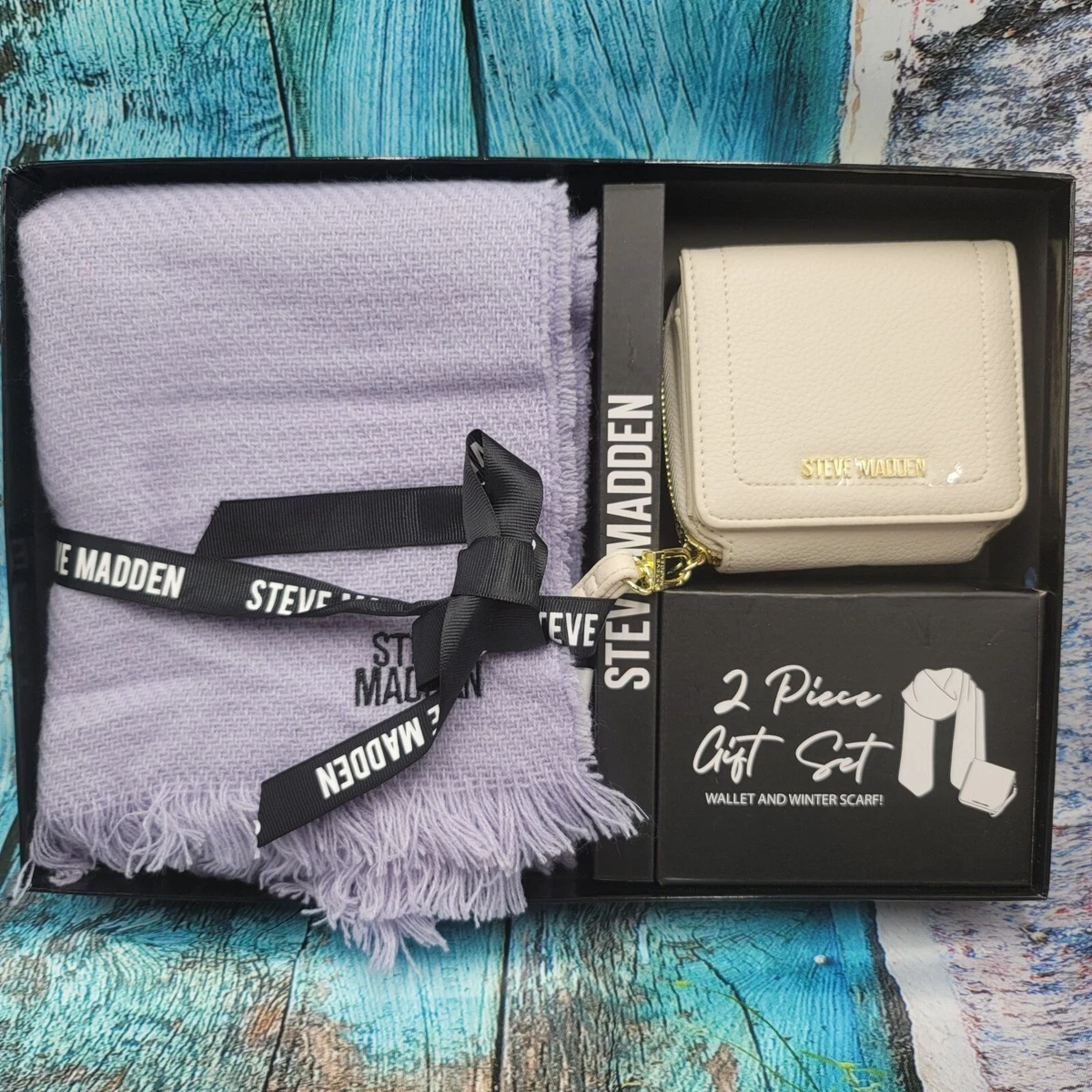Steve Madden Gift Set 2 Pc White Wallet Purple Scarf Embossed Logo  Accessory | eBay