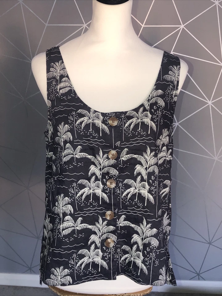 BNWT Women's C&C California 100% Linen Navy Tank Top Shirt  - M 10 12 - Holiday - Image 3 of 4