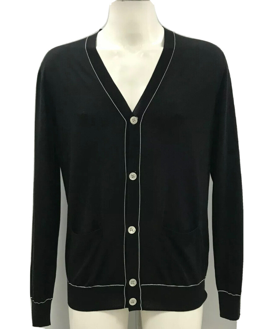 Collarless Prada V Neck Style Button Up Black Cardigan Size 42