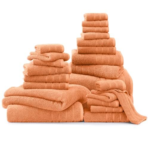 24 Piece 100% Cotton Bath Towels Set, 2 Bath Sheets, 2 Large Bath Peach Fuzz - Picture 2 of 7