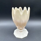 Vintage HTF Almond Milkglass Scalloped Diamond Pedestal Vase Candy Compote 7.5”