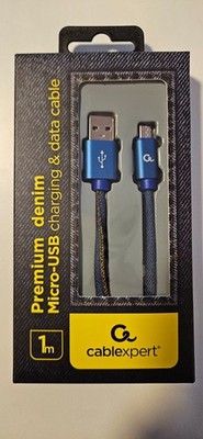 Micro-USB Ladekabel 1m Cablexpert Premium geflochten 2,1A Datenkabel denim blue