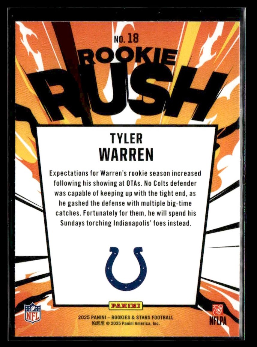 2025 Panini Rookies & Stars Tyler Warren #18 Rookie Rush RC