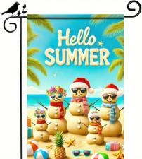 Welcome Summer Garden Flag 12X18 Inch Double Sided Beach Snowman Garden Flag Oce
