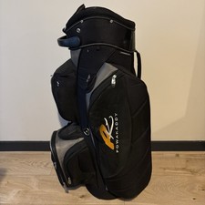 Powakaddy Golf Bag Cart Bag Black White Gold 14-Way Divider Rain Cover