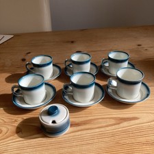 wedgwood blue pacific set of 6 coffee/espresso cups & saucers sets & sugar bowl 