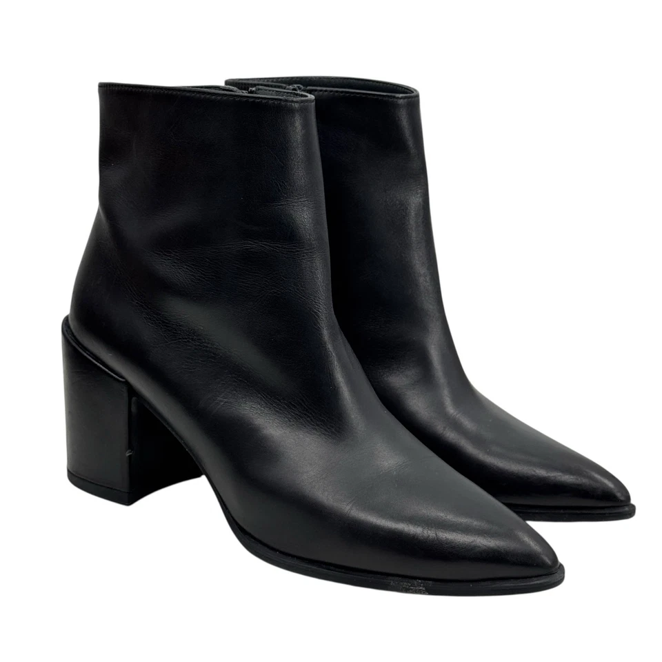 Botín Stuart Weitzman negro punta talla 7 para mujer cuero bloque moderno Foto 2 de 4