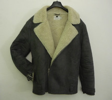 Topman Mens Grey Faux Suede Thick Warm Faux Sheepskin Lined Coat Bomber Jacket M